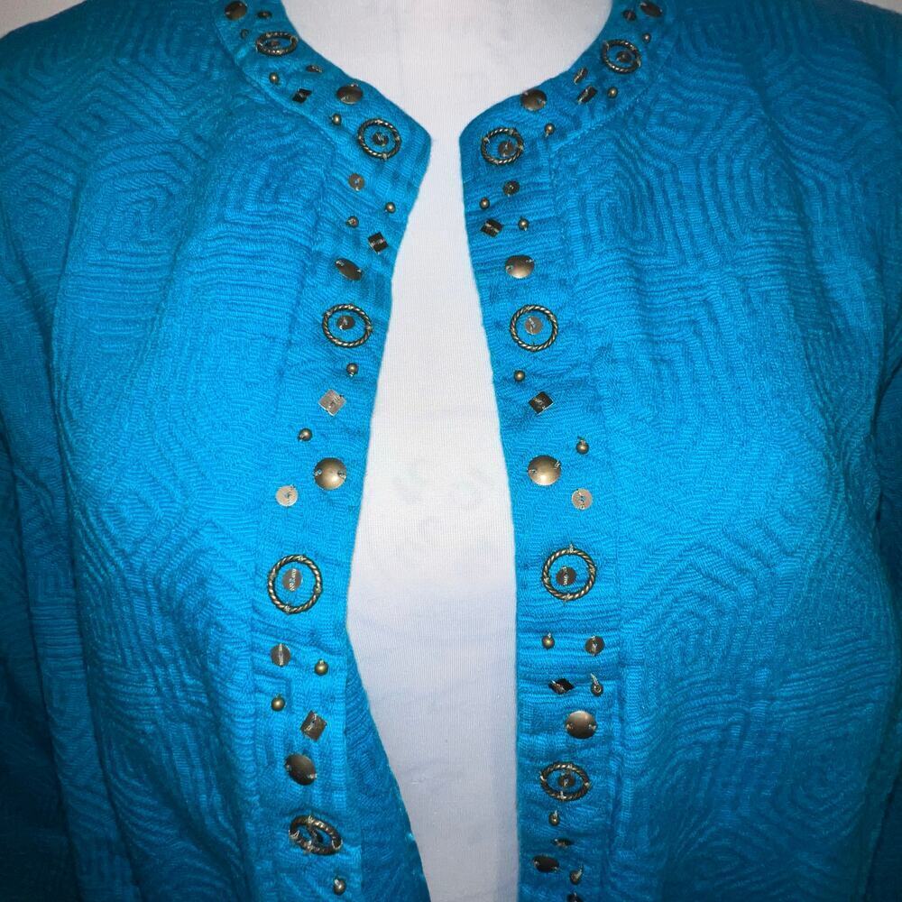 Alfred Dunner women’s size 18 Jacquard jewel embellished open blazer Y2K - Picture 7 of 9